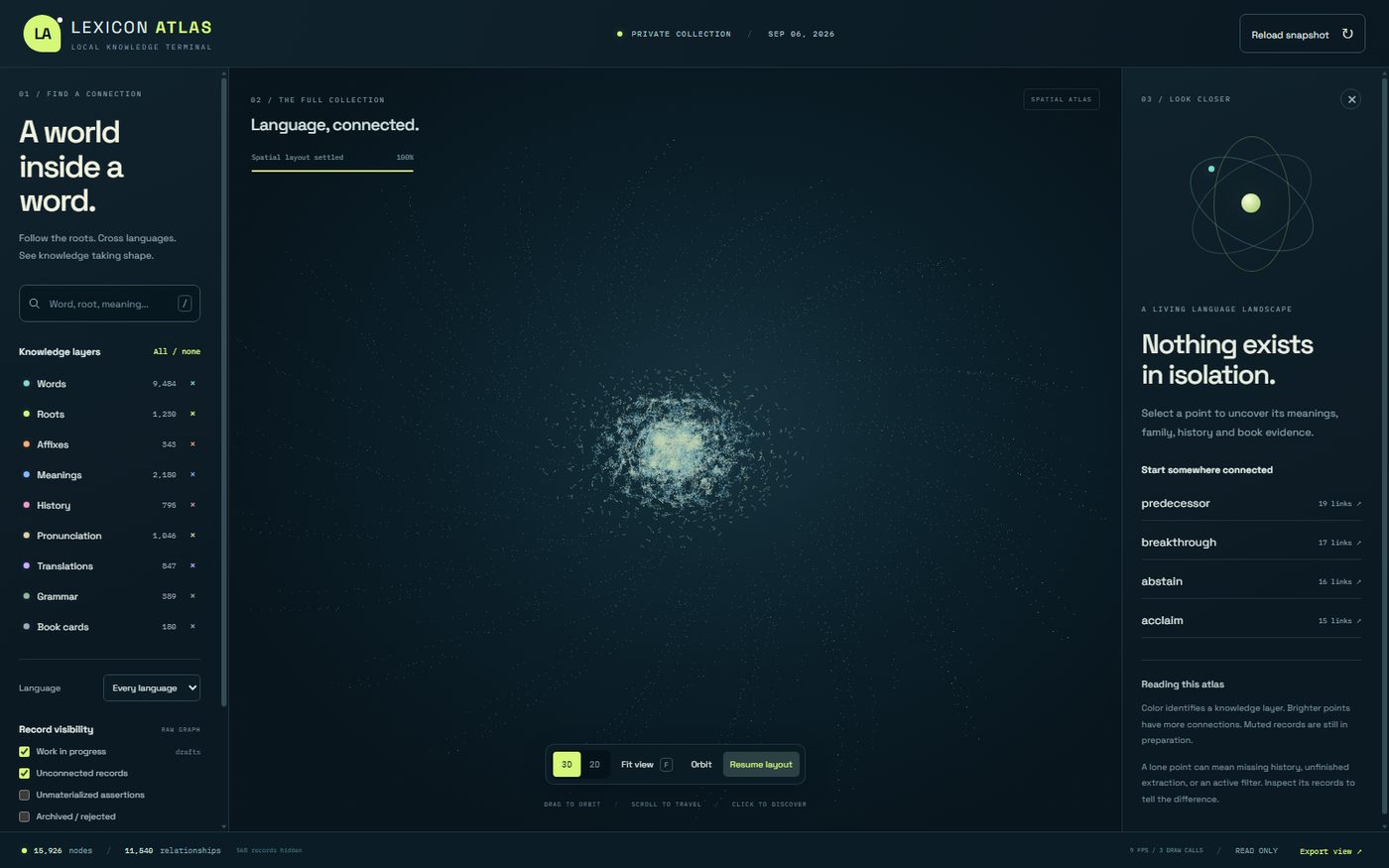 LexiconAtlas 3D lexical graph