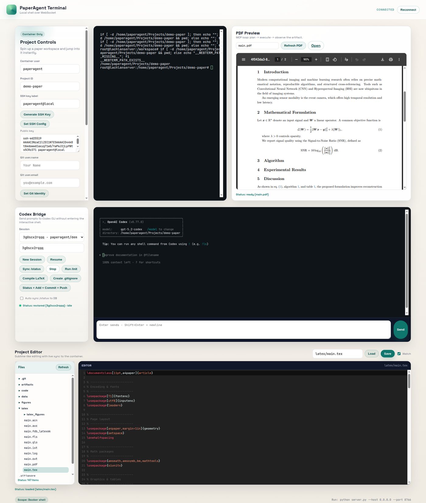 PaperAgent browser LaTeX workspace